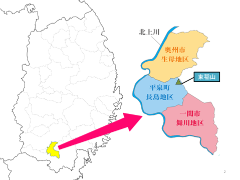 束稲山麓地域の位置図