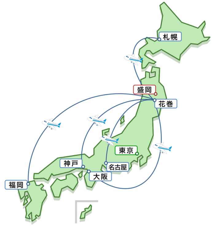 岩手県へのアクセス地図