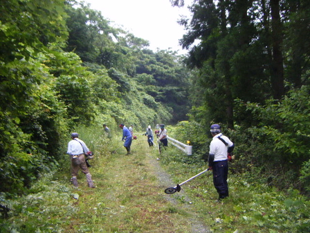 地域の皆様による林道の維持活動を行っている写真
