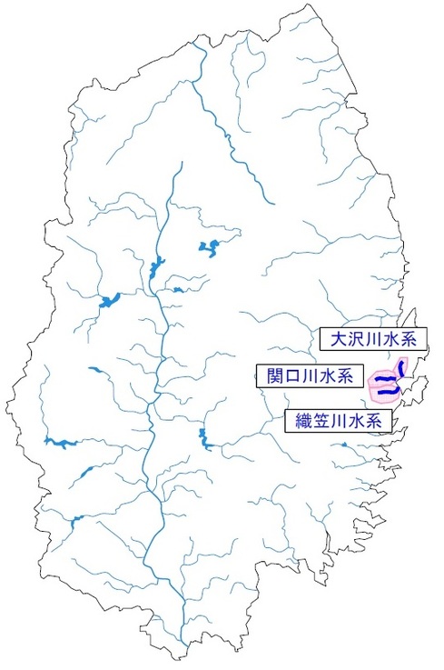 織笠川・関口川・大沢川水系図