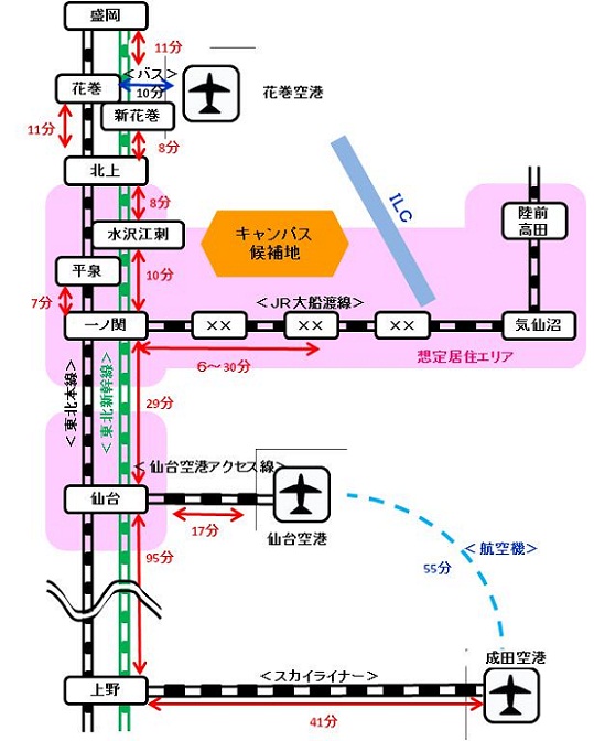 ILC候補地の地図