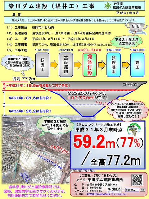 平成31年3月末　簗川ダム建設工事　進捗状況資料