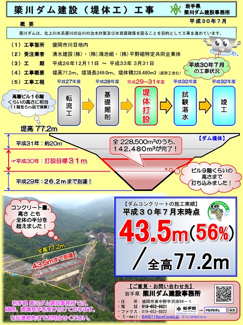 平成30年7月末　簗川ダム建設工事　進捗状況資料