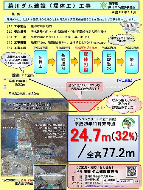 平成29年11月末　簗川ダム建設工事　進捗状況資料