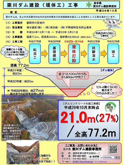 平成29年10月末　簗川ダム建設工事　進捗状況資料