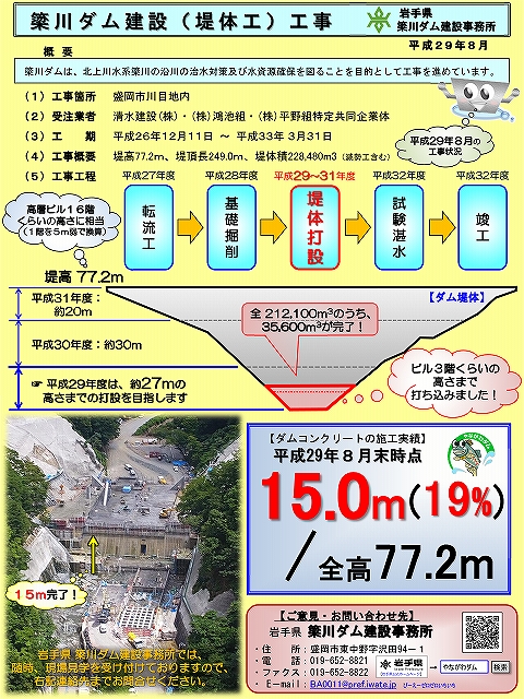 平成29年8月末　簗川ダム建設工事　進捗状況資料