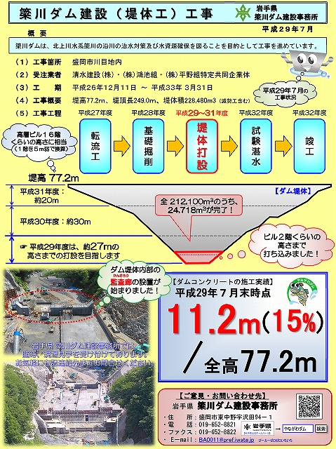 平成29年7月末　簗川ダム建設工事　進捗状況資料