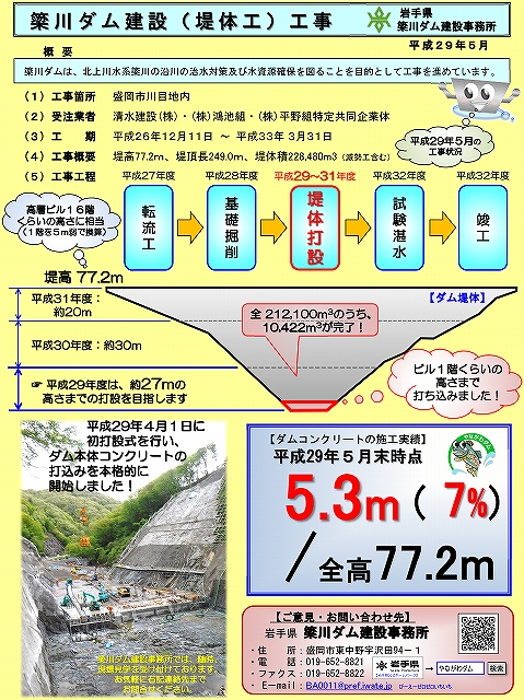平成29年5月末　簗川ダム建設工事　進捗状況資料