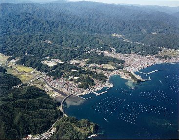 織笠漁港の航空写真