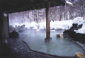 冬の露天風呂の写真