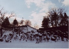 盛岡市内丸から見る残雪の岩手公園の景観