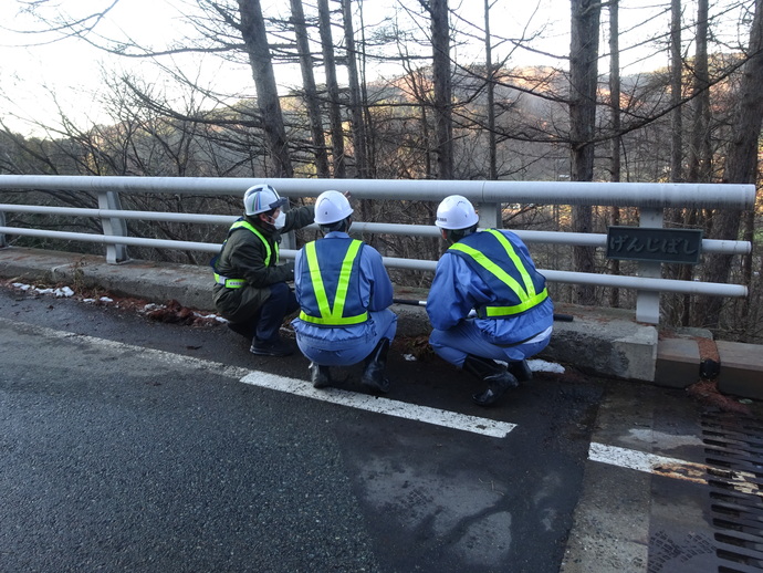 高欄の損傷状況を点検