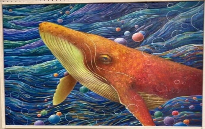 写真：展示中の作品　絵画　光の鯨