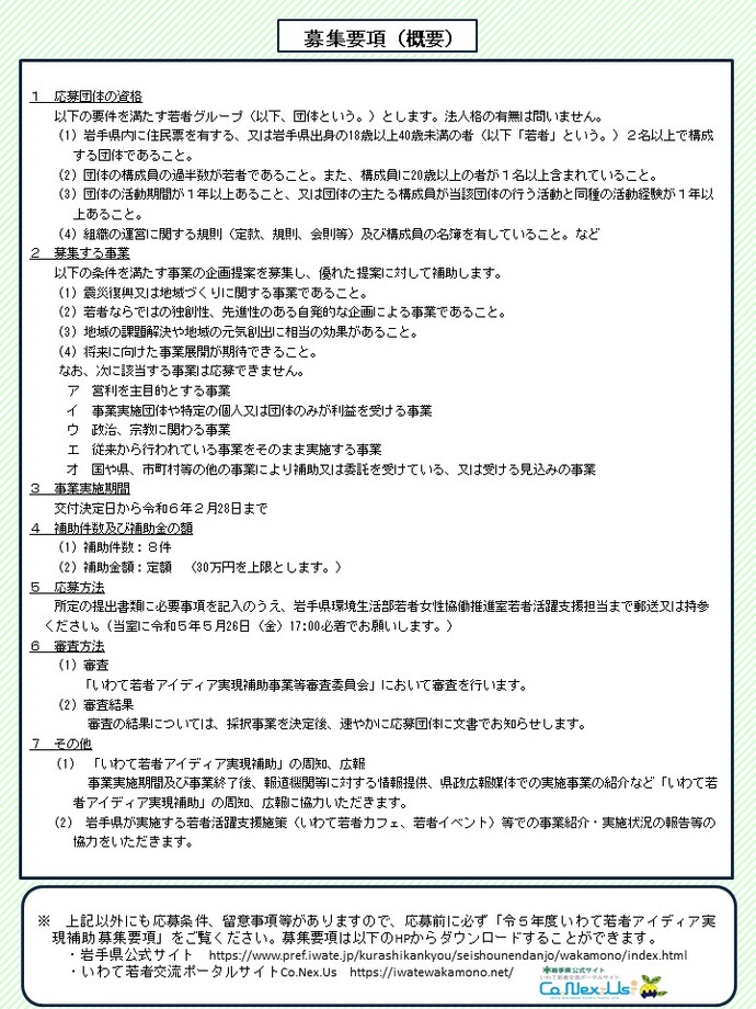 令和5年度アイディア実現補助金募集チラシ（裏）