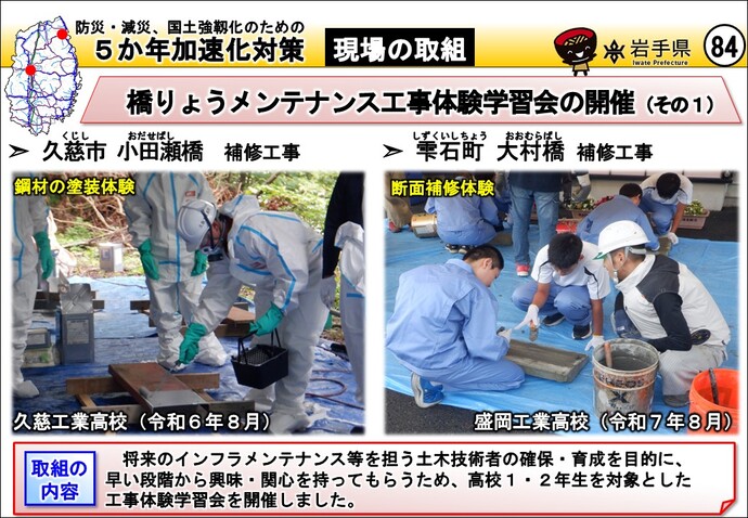 久慈市 小田瀬橋補修工事・盛岡市 新田町跨線橋補修工事