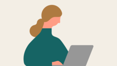 イラスト：パソコンで作業する女性