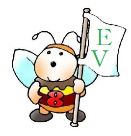 「EV」の書かれた旗をもっている、岩手県環境イメージキャラクター、エコハッちゃんのイラスト
