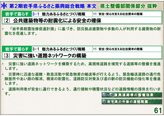 (2) 公共建築物等の耐震化による安全の確保・(3) 災害に強い道路ネットワークの構築