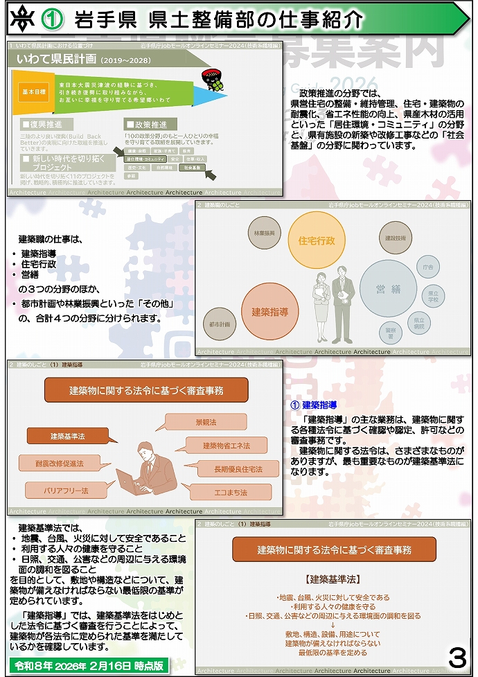 岩手県県土整備部 技術系職員募集ガイドブック【建築】3ページ