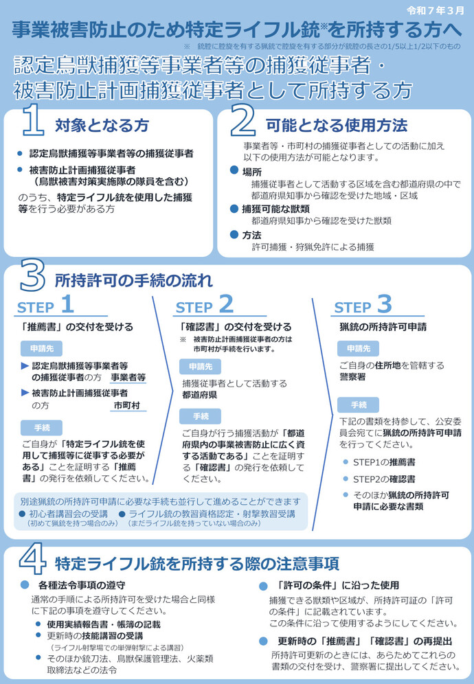 警察庁が作成した特定ライフルに係る所持許可申請の流れを説明する画像ファイル