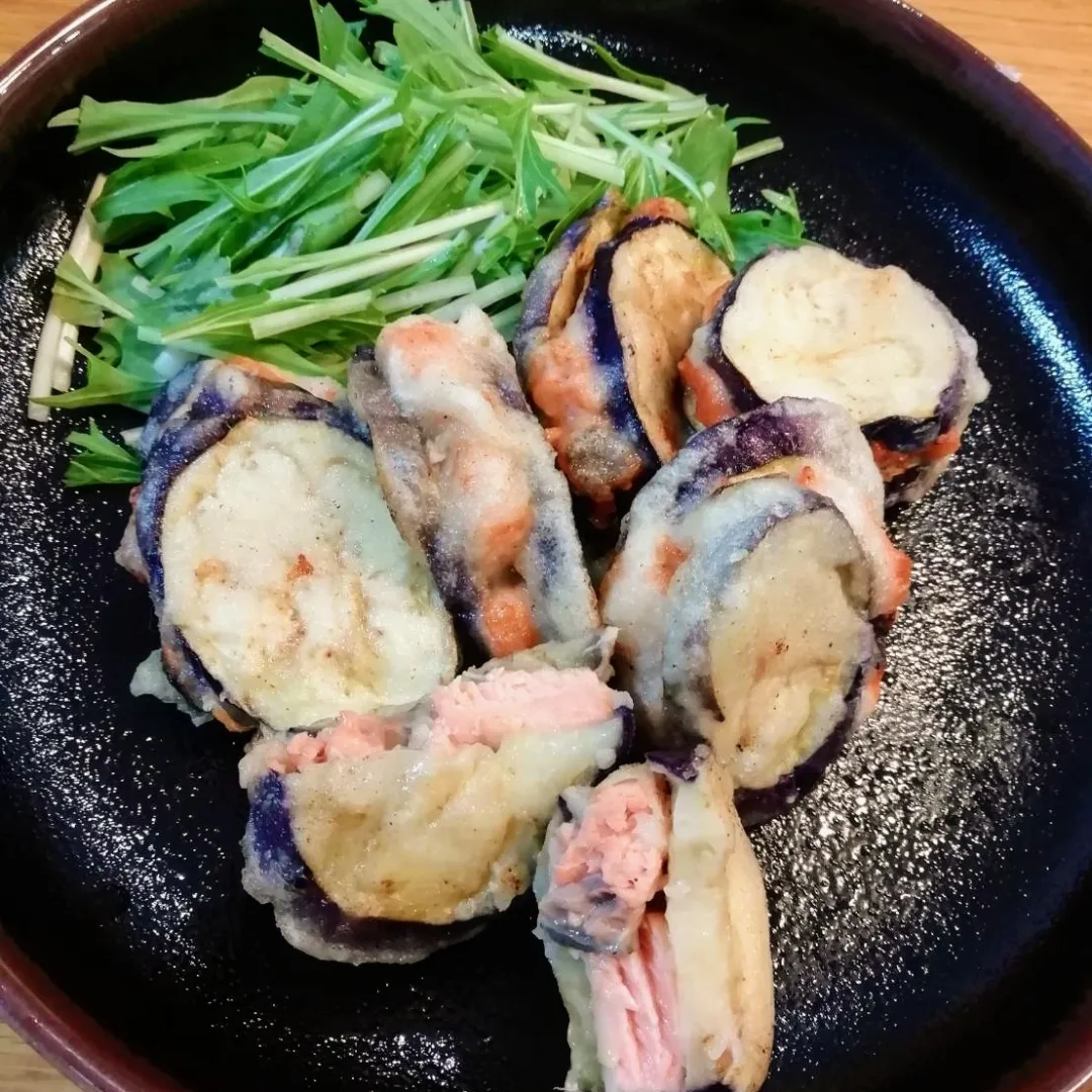 鮭となすのはさみ揚げ
