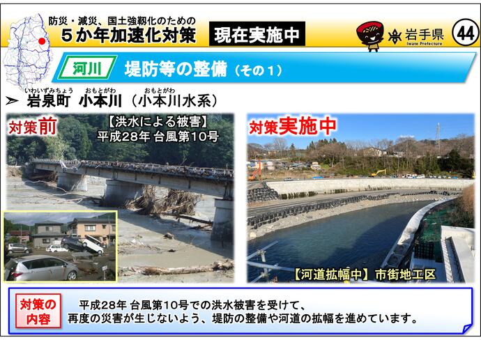 【令和7年7月7日掲載】岩手県内の5か年加速化対策の実施中事例を紹介します！～岩泉町 小本川