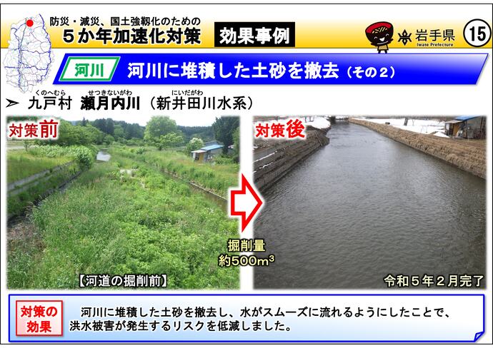 【令和7年7月23日掲載】岩手県内の5か年加速化対策の効果事例を紹介します！～九戸村 瀬月内川