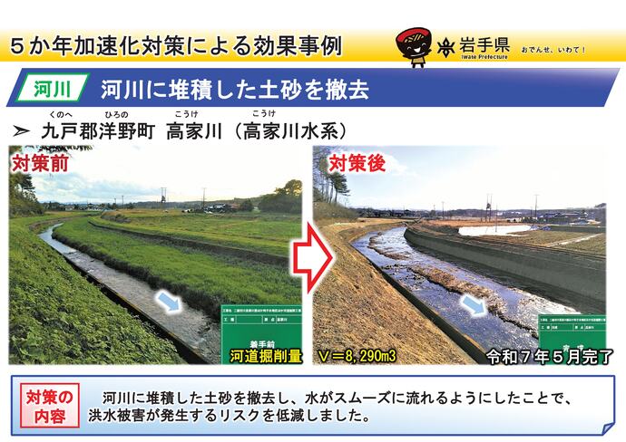 【令和7年10月27日掲載】岩手県内の河道掘削(河川の土砂撤去・浚渫)の事例を紹介します!~洋野町 高家川(高家川水系)