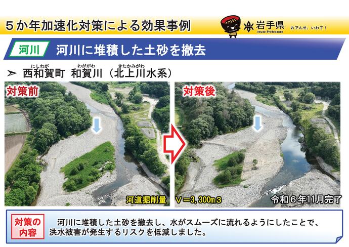 【令和7年10月24日掲載】岩手県内の河道掘削（河川の土砂撤去・浚渫）の事例を紹介します！～西和賀町 和賀川（北上川水系）