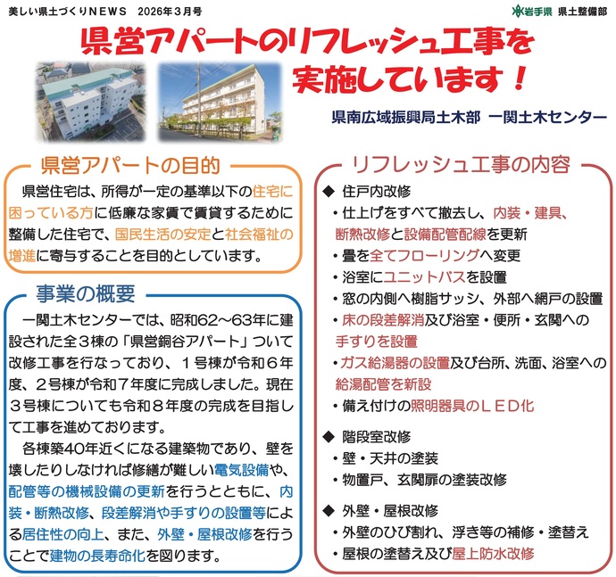 【令和8年3月24日掲載】県営アパートのリフレッシュ工事を施しています！
