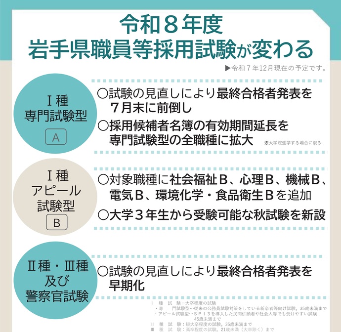 【令和7年12月18日掲載】令和8年度 岩手県職員等採用試験が変わる！