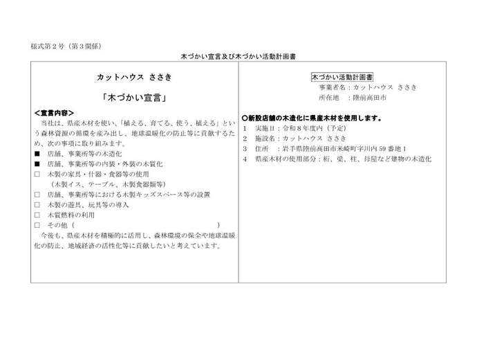 カットハウスささき株式会社「木づかい宣言」