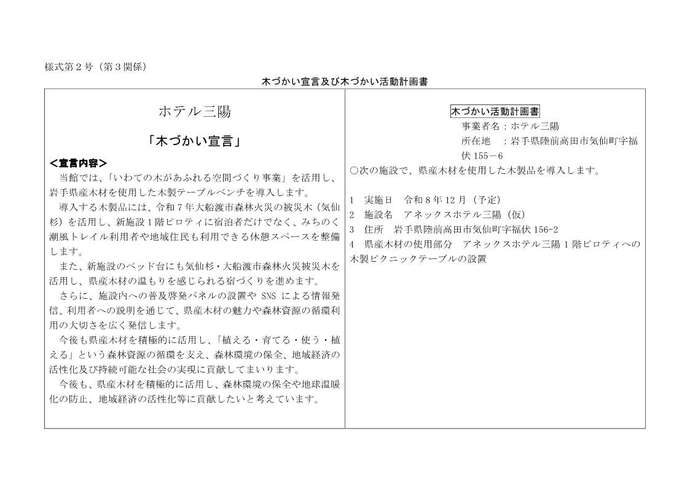 ホテル三陽「木づかい宣言」