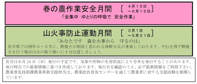 春の農作業安全月間、山火事防止