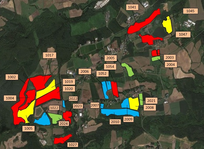 地図：飼料用トウモロコシの単収ごとの色分け（令和3年度）