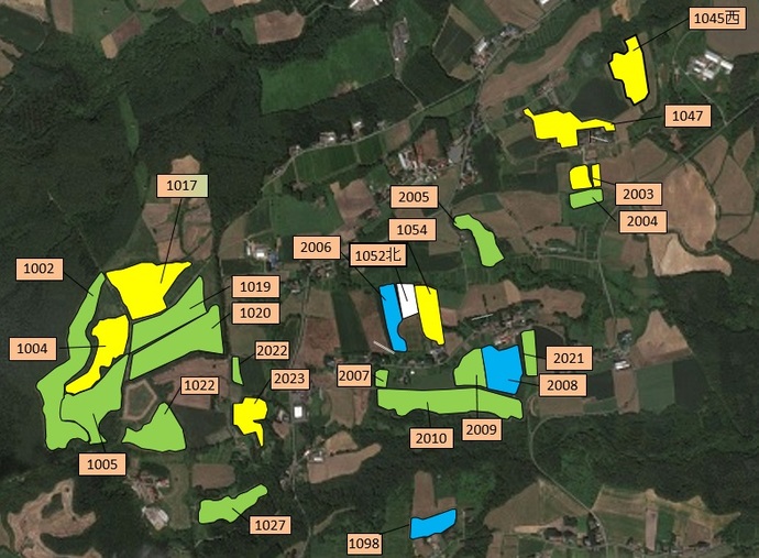 地図：飼料用トウモロコシの単収ごとの色分け（令和4年度）