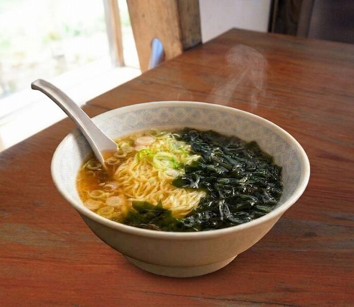 三陸産わかめをたっぷり使った「釜石わかめらーめん」の様子