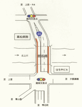 地図：設置している盛岡市舘坂橋付近の略図と設置場所