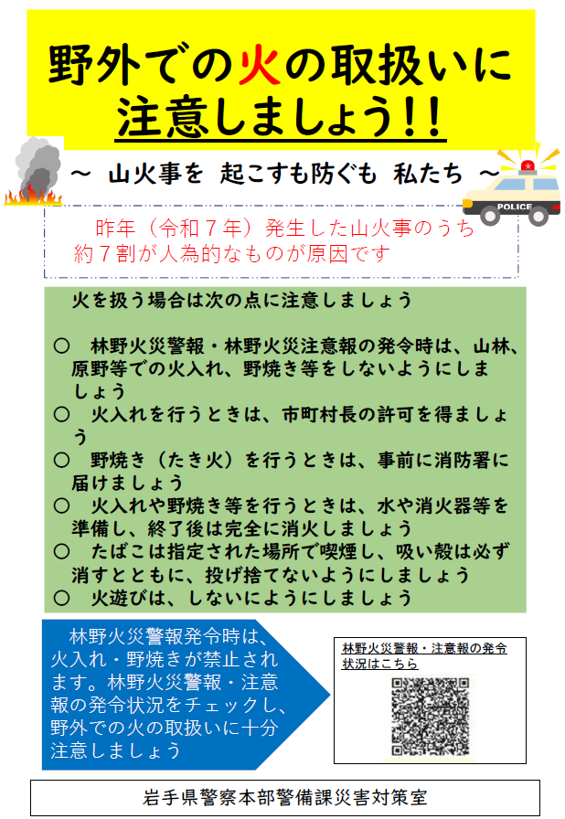 画像:火の取扱いに注意