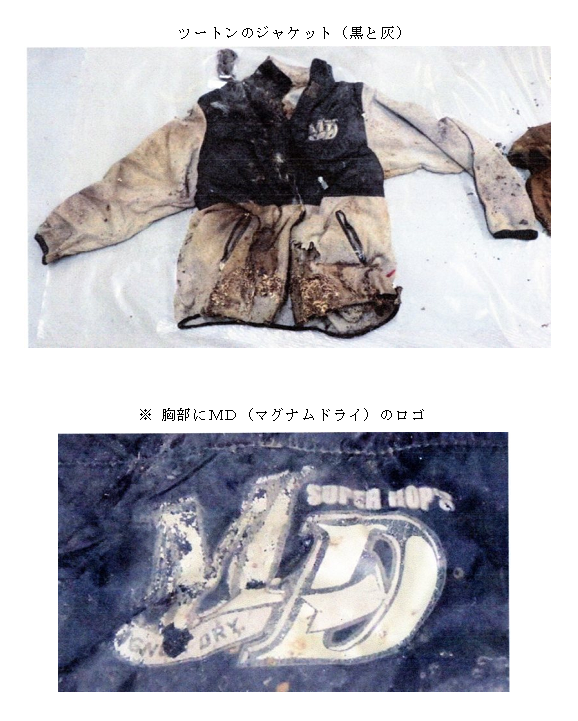 画像:ツートンのジャケット(黒と灰)、注 胸部にMD(マグナムドライ)のロゴ
